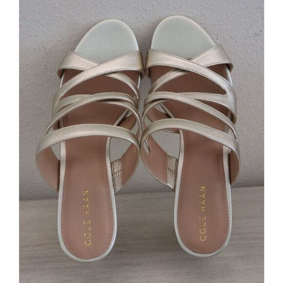 Cole Haan W28185 Women's Sz 9B Gold Leather Alyse Slide Dress Sandals - Picture 2 of 11